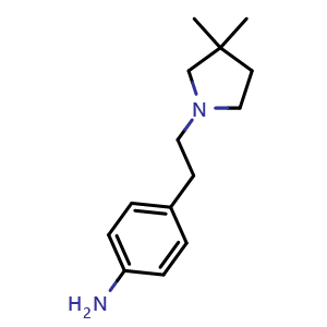 Chemical structure of 4-[2-(3,3-Dimethyl-pyrrolidin-1-yl)-ethyl]-phenylamine , CAS 1538307-14-0, AChemBlock F-4472
