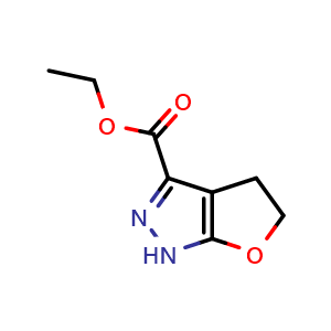 Chemical structure of ethyl 4,5-dihydro-1H-furo[2,3-c]pyrazole-3-carboxylate , CAS 595610-39-2, AChemBlock F-4548