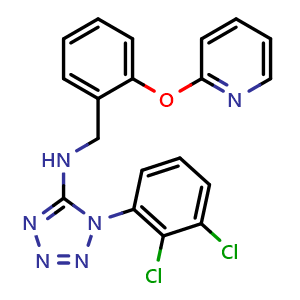 Chemical structure of 1-(2,3-dichlorophenyl)-n-(2-(pyridin-2-yloxy)benzyl)-1h-tetrazol-5-amine , CAS 870061-27-1, AChemBlock F-4551