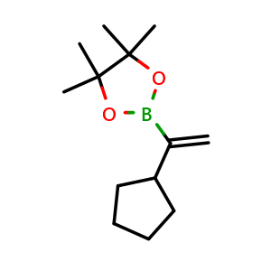 Chemical structure of 2-(1-Cyclopentylvinyl)-4,4,5,5-tetramethyl-1,3,2-dioxaborolane , CAS 177949-94-9, AChemBlock F-4626