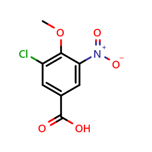 Chemical structure of 3-Chloro-4-methoxy-5-nitro-benzoic acid , CAS 954818-73-6, AChemBlock F-4635