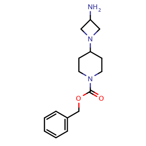 Chemical structure of Benzyl 4-(3-aminoazetidin-1-yl)piperidine-1-carboxylate , CAS 883546-93-8, AChemBlock F-4643