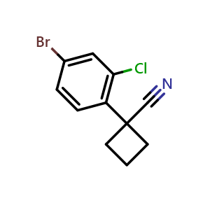 Chemical structure of 1-(4-Bromo-2-chlorophenyl)cyclobutane-1-carbonitrile , CAS 1314649-57-4, AChemBlock F-4674