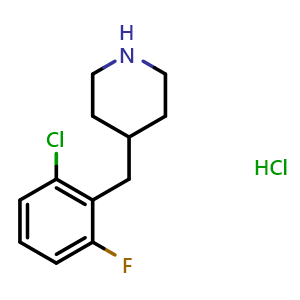 Chemical structure of 4-(2-Chloro-6-fluoro-benzyl)-piperidine hydrochloride , CAS 1523618-16-7, AChemBlock F-4680