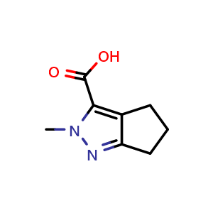 Chemical structure of 2-Methyl-2H,4H,5H,6H-cyclopenta[c]pyrazole-3-carboxylic acid , CAS 129560-01-6, AChemBlock F-4709