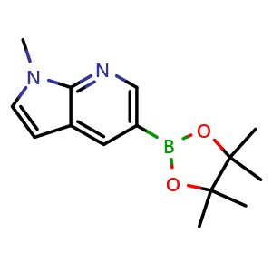 Chemical structure of 1-methyl-5-(4,4,5,5-tetramethyl-1,3,2-dioxaborolan-2-yl)-1H-pyrrolo[2,3-b]pyridine , CAS 1220696-34-3, AChemBlock G-5021