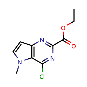 Chemical structure of ethyl 4-chloro-5-methyl-pyrrolo[3,2-d]pyrimidine-2-carboxylate , CAS 1400764-29-5, AChemBlock G-5023