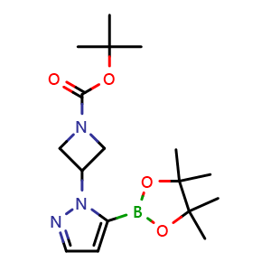 Chemical structure of 1-Boc-3-[5-(4,4,5,5-tetramethyl-[1,3,2]dioxaborolan-2-yl)-pyrazol-1-yl]azetidine , CAS 2304634-91-9, AChemBlock G-5038