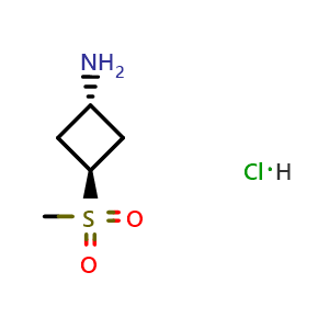 Chemical structure of trans-3-Methylsulfonylcyclobutylamine hydrochloride , CAS 1408075-97-7, AChemBlock G-5076