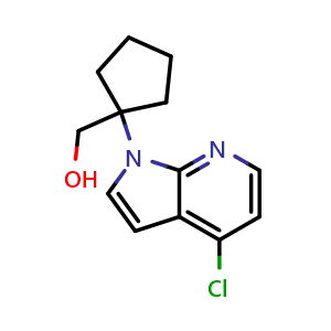 Chemical structure of [1-(4-Chloro-pyrrolo[2,3-b]pyridin-1-yl)-cyclopentyl]methanol , CAS 2173992-18-0, AChemBlock G-5096