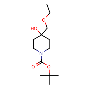 Chemical structure of 1-Boc-4-(ethoxymethyl)piperidin-4-ol , CAS 1419101-09-9, AChemBlock G-5106