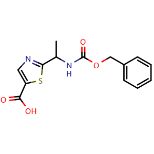 Chemical structure of 2-[1-(Cbz-amino)ethyl]-5-thiazolecarboxylic acid , CAS 1095823-52-1, AChemBlock G-5114
