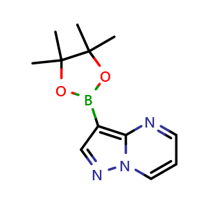 Chemical structure of 3-(4,4,5,5-tetramethyl-1,3,2-dioxaborolan-2-yl)pyrazolo[1,5-a]pyrimidine , CAS 1169690-88-3, AChemBlock G-5209