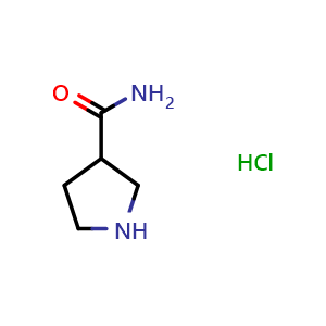 Chemical structure of Pyrrolidine-3-carboxamide hydrochloride , CAS 644972-57-6, AChemBlock G-5260