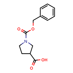 Chemical structure of 1-Cbz-pyrrolidine-3-carboxylic acid , CAS 188527-21-1, AChemBlock G-5273
