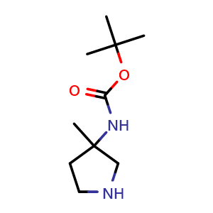 Chemical structure of 3-(Boc-amino)-3-methylpyrrolidine , CAS 147459-52-7, AChemBlock G-5475