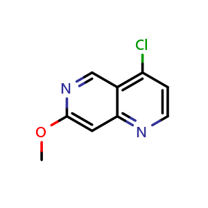 Chemical structure of 4-Chloro-7-methoxy-1,6-naphthyridine , CAS 952138-19-1, AChemBlock G-5511