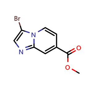 Chemical structure of Methyl 3-bromoimidazo[1,2-a]pyridine-7-carboxylate , CAS 342613-63-2, AChemBlock G-5574
