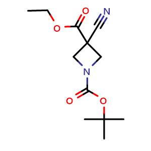 Chemical structure of Ethyl 1-Boc-3-cyanoazetidine-3-carboxylate , CAS 1105663-96-4, AChemBlock G-5667