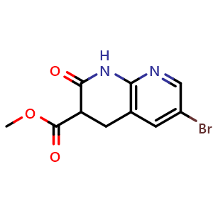 Chemical structure of Methyl 6-bromo-2-oxo-1,2,3,4-tetrahydro-1,8-naphthyridine-3-carboxylate , CAS 335031-10-2, AChemBlock G-5671