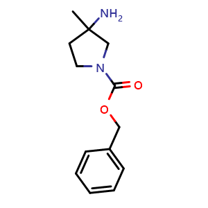 Chemical structure of 1-Cbz-3-amino-3-methylpyrrolidine , CAS 1215020-90-8, AChemBlock G-5746