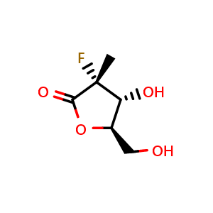 Chemical structure of (4R,5R)-3-fluoro-4-hydroxy-5-(hydroxymethyl)-3-methyldihydrofuran-2(3H)-one , CAS 879551-04-9, AChemBlock G-5748