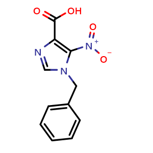 Chemical structure of 5-Nitro-1-(phenylmethyl)-1H-imidazolle-4-carboxylic acid , CAS 69195-96-6, AChemBlock G-5825
