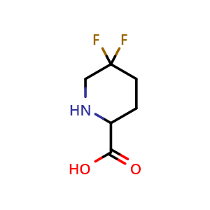 Chemical structure of 5,5-Difluoro-2-piperidinecarboxylic acid , CAS 1255663-89-8, AChemBlock G-5912