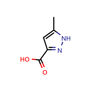 Chemical structure of 5-Methyl-1H-pyrazole-3-carboxylic acid , CAS 402-61-9, AChemBlock G-6037
