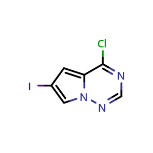 Chemical structure of 4-Chloro-6-iodopyrrolo[2,1-f][1,2,4]triazine , CAS 916420-31-0, AChemBlock G-6060