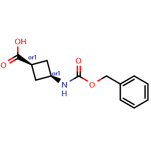 Chemical structure of cis-3-(Cbz-amino)cyclobutanecarboxylic acid , CAS 1212380-76-1, AChemBlock G-6168