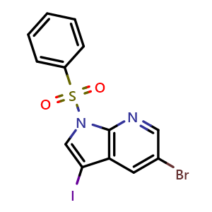 Chemical structure of 1-Benzenesulfonyl-5-bromo-3-iodo-7-azaindole , CAS 757978-19-1, AChemBlock G-6227