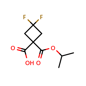 Chemical structure of 3,3-Difluorocyclobutane-1,1-dicarboxylic 1-isopropyl ester , CAS 1225532-90-0, AChemBlock G-6307