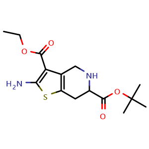 Chemical structure of Ethyl 2-amino-6-Boc-4,7-dihydro-5H-thieno[3,2-c]pyridine-3-carboxylate , CAS 193537-14-3, AChemBlock G-6402