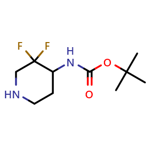 Chemical structure of 4-(Boc-amino)-3,3-difluoropiperidine , CAS 1263180-22-8, AChemBlock G-6415