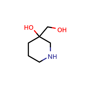 Chemical structure of 3-Hydroxymethyl-3-hydroxypiperidine , CAS 848069-91-0, AChemBlock G-6425