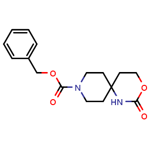 Chemical structure of 9-Cbz-2-oxo-3-oxa-1,9-diaza-spiro[5.5]undecane , CAS 1363382-32-4, AChemBlock G-6447