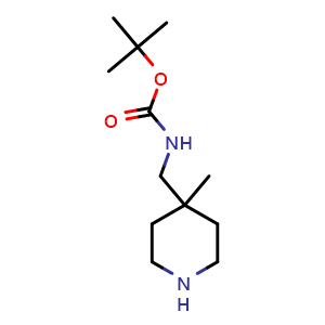 Chemical structure of 4-(Boc-aminomethyl)-4-methylpiperidine , CAS 1158759-03-5, AChemBlock G-6487