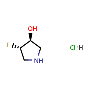 Chemical structure of trans-4-Fluoro-3-hydroxypyrrolidine hydrochloride , CAS 2006333-41-9, AChemBlock G-6498