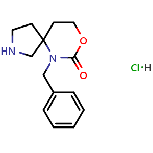 Chemical structure of 6-Benzyl-8-oxa-2,6-diaza-spiro[4.5]decan-7-one hydrochloride , CAS 1408075-72-8, AChemBlock G-6509