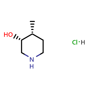 Chemical structure of cis-3-Hydroxy-4-methylpiperidine hydrochloride , CAS 955028-77-0, AChemBlock G-6540