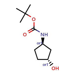Chemical structure of trans-3-N-Boc-aminocyclopentanol , CAS 207729-04-2, AChemBlock G-6627