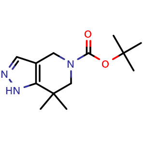 Chemical structure of tert-butyl 7,7-dimethyl-1,4,6,7-tetrahydro-5H-pyrazolo[4,3-c]pyridine-5-carboxylate , CAS 635712-88-8, AChemBlock G-6629