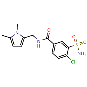 Chemical structure of 4-chloro-N-((1,5-dimethyl-1H-pyrrol-2-yl)methyl)-3-sulfamoylbenzamide , CAS 793731-95-0, AChemBlock G-6722