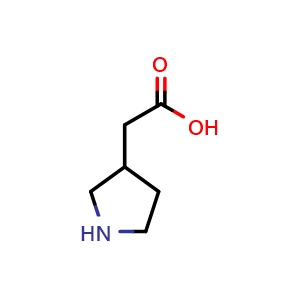 Chemical structure of 3-Pyrrolidineacetic acid , CAS 89203-64-5, AChemBlock G-6773
