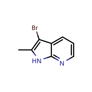 Chemical structure of 3-Bromo-2-methyl-1H-pyrrolo[2,3-b]pyridine , CAS 145934-58-3, AChemBlock G-6841