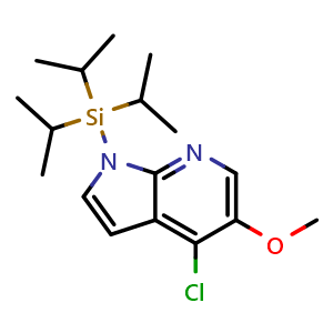 Chemical structure of 4-Chloro-5-methoxy-1-(triisopropylsilyl)-1H-pyrrolo[2,3-b]pyridine , CAS 926004-73-1, AChemBlock G-6857