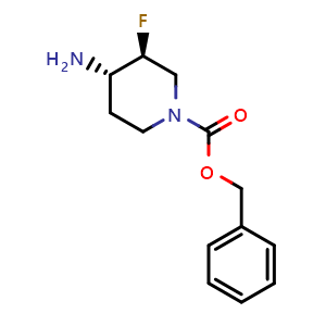 Chemical structure of trans-1-Cbz-4-amino-3-fluoropiperidine , CAS 1268520-05-3, AChemBlock G-6863