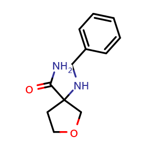Chemical structure of 3-(Benzylamino)oxolane-3-carboxamide , CAS 1344264-73-8, AChemBlock G-6865