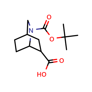 Chemical structure of 2-Boc-2-azabicyclo[2.2.2]octane-6-carboxylic acid , CAS 1250997-05-7, AChemBlock G-6887